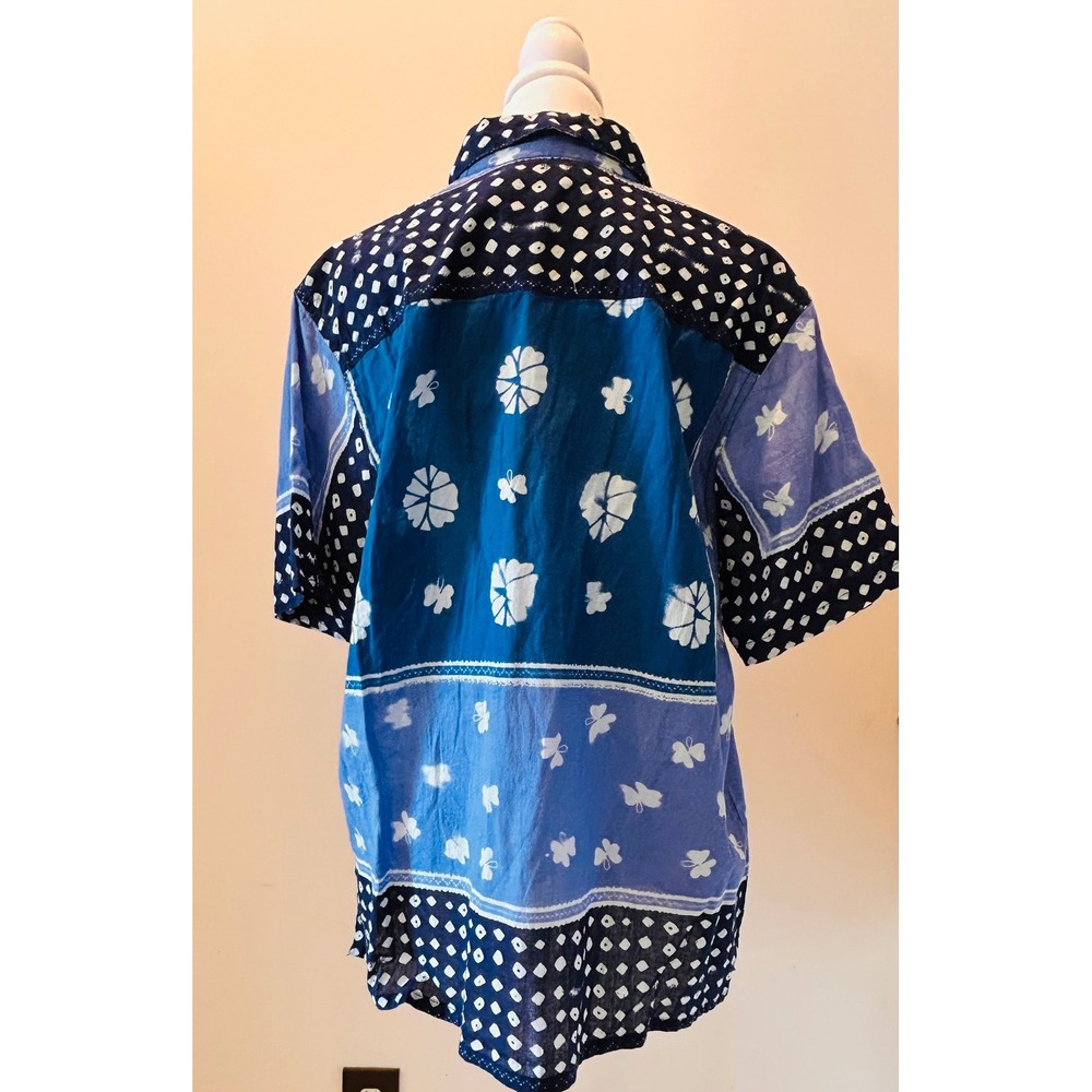 NWT Raga Man Floral Blue Butterfly Dot Print Button Up Shirt Top Men Large L - Picture 2 of 6